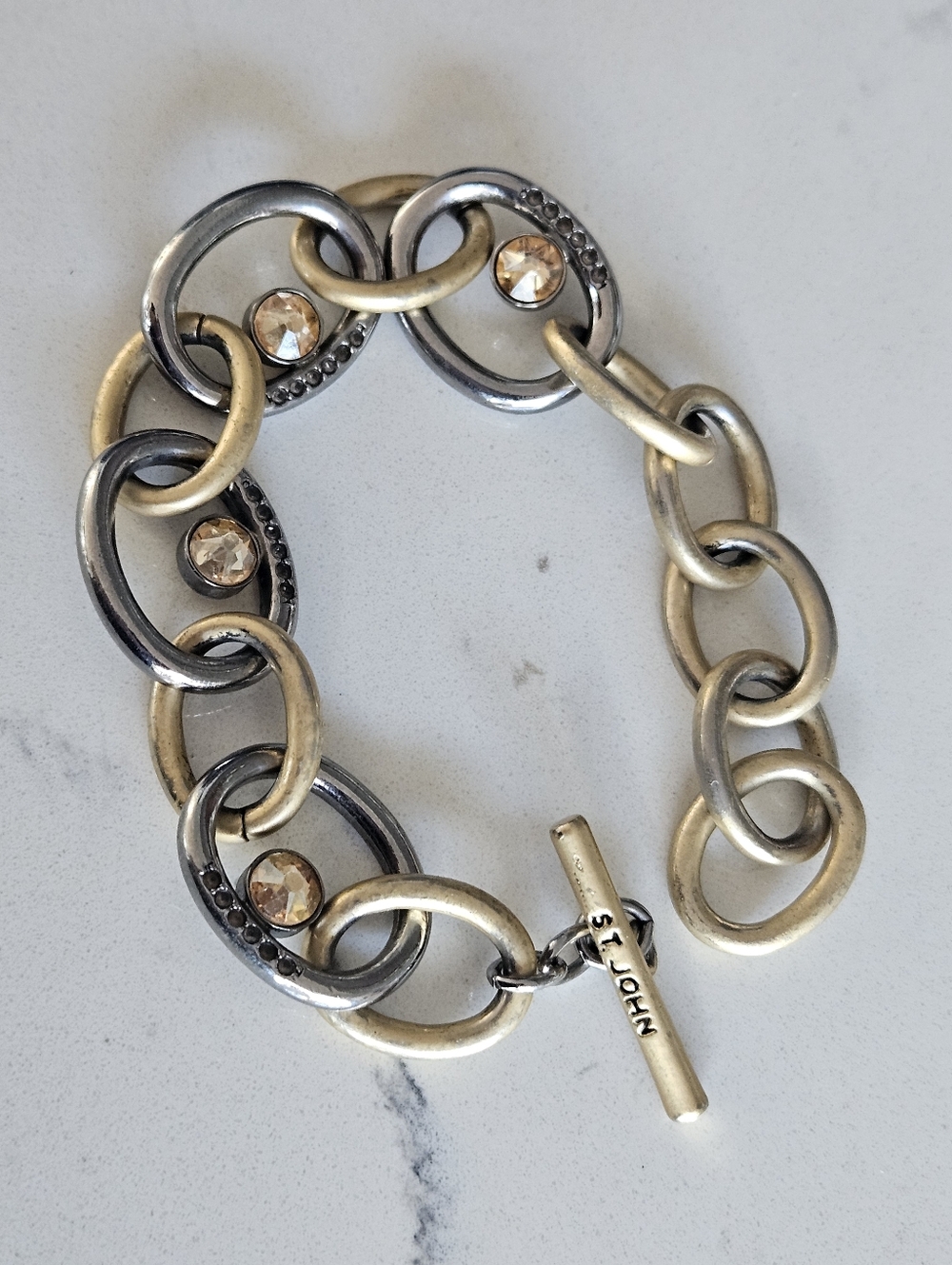 St. John Two-Tone Champagne and Silver Crystal Link Bracelet